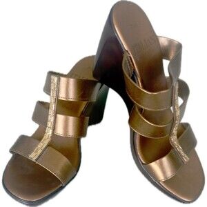 Italian Shoemakers Bronze Metallic Embellished Wedge Sandals Size 7.5  Slip On